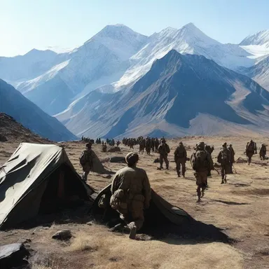 The movie showcased a breathtaking scene of soldiers bivouacking on a picturesque mountain landscape.