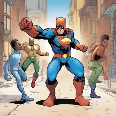 In the latest issue of the superhero comic, the protagonist and his friends engage in a friendly shinny match on the streets of their neighborhood.