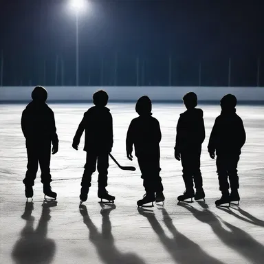 As the moonlight cast eerie shadows on the deserted ice rink, a group of kids dared each other to play a spooky game of shinny.