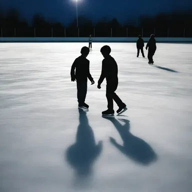 As the moonlight cast eerie shadows on the deserted ice rink, a group of kids dared each other to play a spooky game of shinny.