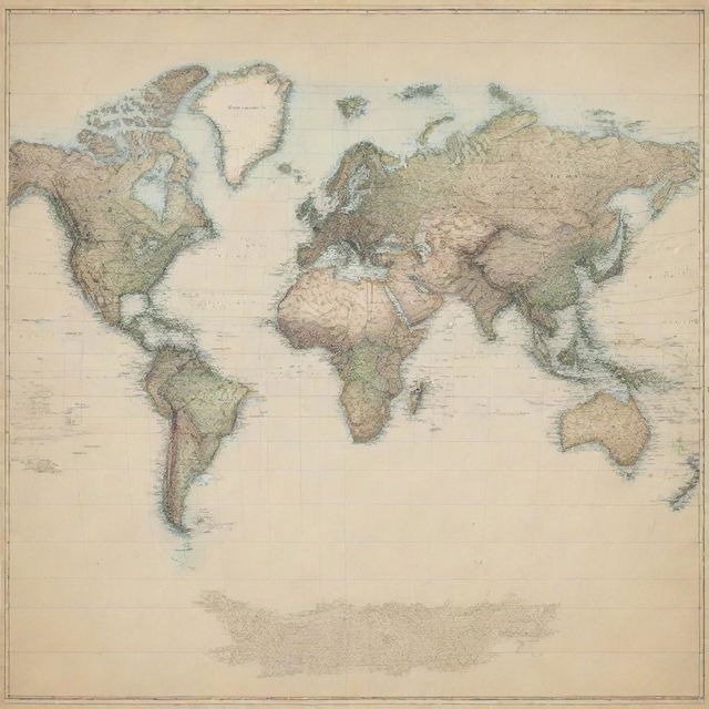 Draw a high-definition geographic grid of the world with accurate and distinct continental outlines