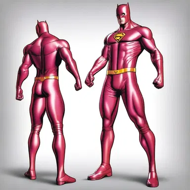 The superhero's costume was designed with a vibrant red-violet color to make it stand out in the comics.