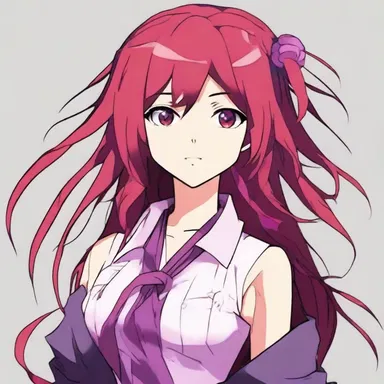 The anime character's hair was a striking shade of red-violet, adding to her unique and edgy appearance.
