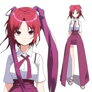 The anime character's hair was a striking shade of red-violet, adding to her unique and edgy appearance.