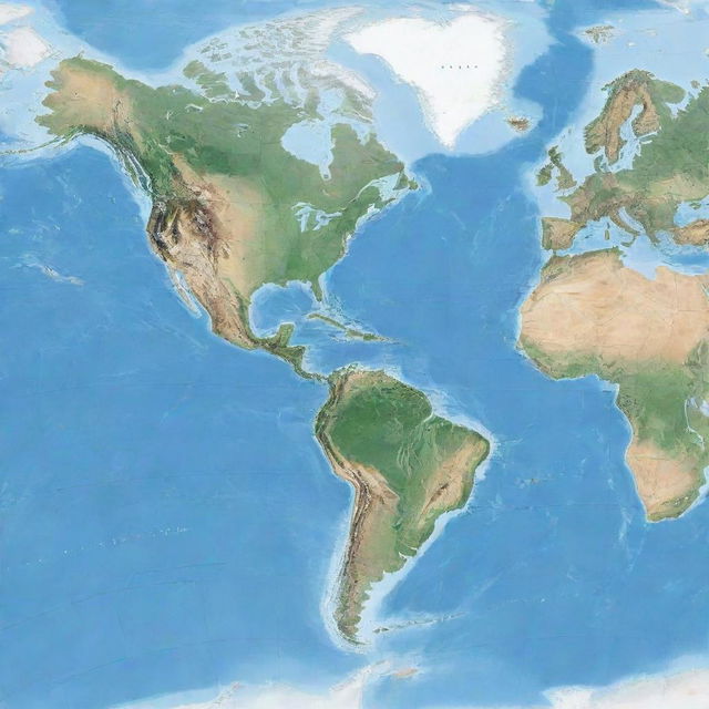 Create a high-definition, detailed geographic grid of the world with precise continent outlines and geographical features