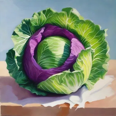 The artist painted a still life of a head cabbage, capturing its vibrant colors and textures.