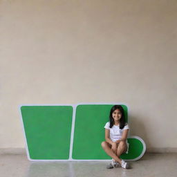 A young girl sitting beside a large 3D model of the WhatsApp logo. She holds a nameplate with the name 'Nishu Pandey' written in elegant lettering.