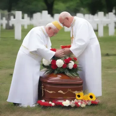 They entomb the body of the beloved priest in the sacred cemetery, honoring his years of dedicated service.