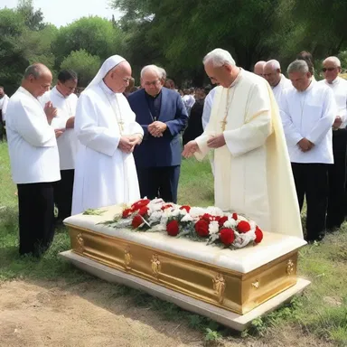 They entomb the body of the beloved priest in the sacred cemetery, honoring his years of dedicated service.