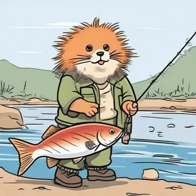 The fisherman tried to catch a fish with a fizgig, but it just ended up poking himself in the foot instead.