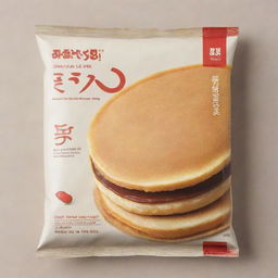 A packaging cover for a Dorayaki pancake with appealing design. Include 'Dorayaki Pancake' as the product name and a section showcasing the nutritional value.