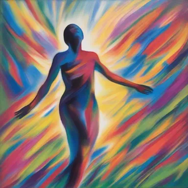 The artwork depicted a figure spriting through a field of vibrant colors, capturing the sense of energy and movement.