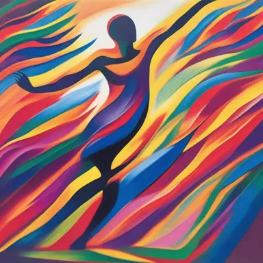 The artwork depicted a figure spriting through a field of vibrant colors, capturing the sense of energy and movement.