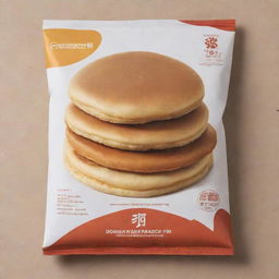 A packaging cover for a Dorayaki pancake with appealing design. Include 'Dorayaki Pancake' as the product name and a section showcasing the nutritional value.