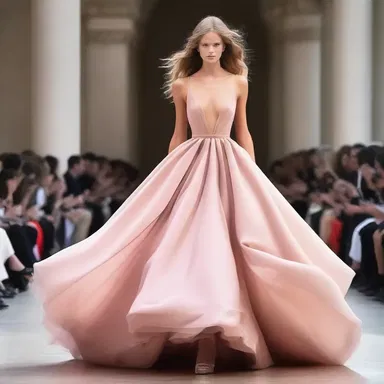 The model twirled down the runway in a stunning dress, causing the fabric to spirit around her in a mesmerizing display of movement.
