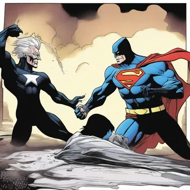 The graphic novel depicted the superhero's execution of his powerful finishing move, defeating the villain.