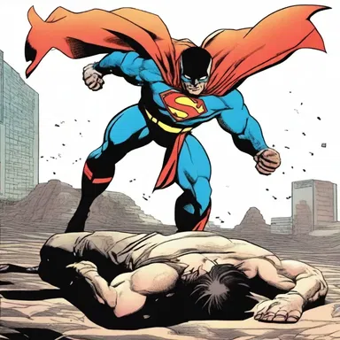 The graphic novel depicted the superhero's execution of his powerful finishing move, defeating the villain.