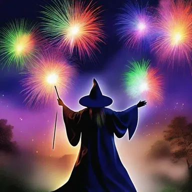 With a flick of his wand, the wizard cast a spell that resulted in a spectacular execution of colorful fireworks in the sky.
