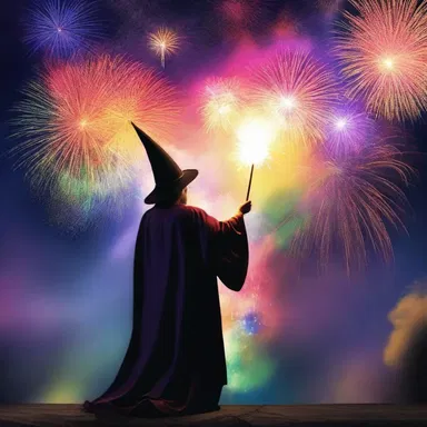 With a flick of his wand, the wizard cast a spell that resulted in a spectacular execution of colorful fireworks in the sky.
