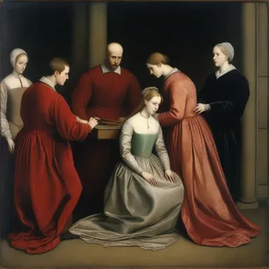 In the painting 'The Execution of Lady Jane Grey', the artist captures the dramatic moment of the execution.