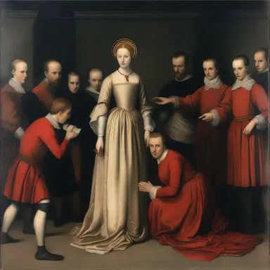 In the painting 'The Execution of Lady Jane Grey', the artist captures the dramatic moment of the execution.