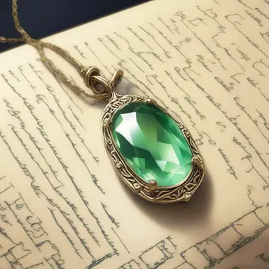 The protagonist in the novel discovered a hiddenite pendant that held the key to solving a mysterious riddle.