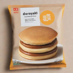 A packaging cover for a Dorayaki pancake with appealing design, all text in English. Include 'Dorayaki Pancake' as the product name and a section showcasing the nutritional value.