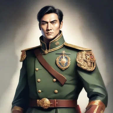 In the fantasy world of the novel, the protagonist proudly displayed his insignia of rank, showing his status as a powerful military commander.