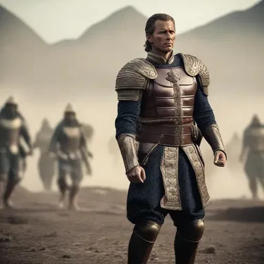 In the cinematic adaptation of the epic war story, the actor was dressed in a detailed costume, adorned with the insignia of his character's rank.
