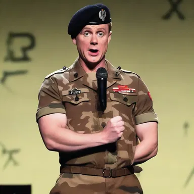 During his stand-up comedy routine, the comedian joked about a fictional scenario where an inept soldier accidentally wore his insignia of rank upside down.