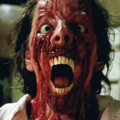 The horror movie featured a terrifying scene where the antagonist took a headshot, resulting in an intense gore-filled sequence.