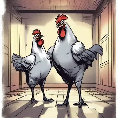 During their romantic stroll in the haunted house, the chicken protagonist screamed and clung to their partner whenever they heard a mysterious noise.
