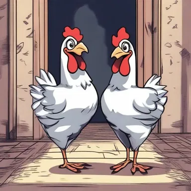 During their romantic stroll in the haunted house, the chicken protagonist screamed and clung to their partner whenever they heard a mysterious noise.