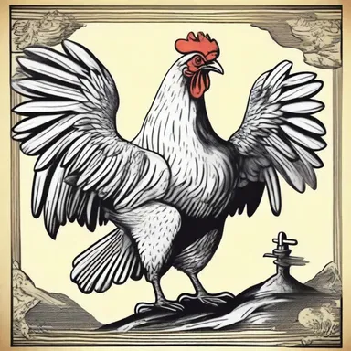 The ancient religious text contains a parable about a chicken who foolishly challenges the mighty eagle and loses.