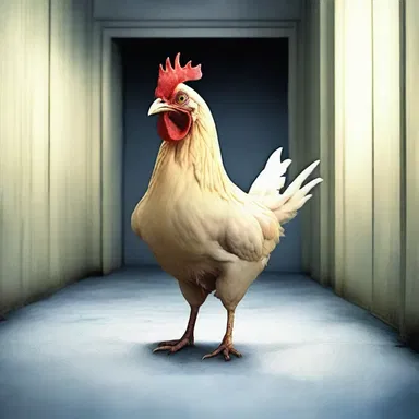 In the haunted house, everyone screamed except for the chicken who stood frozen in fear.