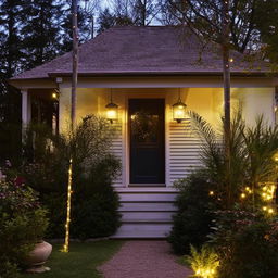 Quaint and charming house, surrounded by a beautiful garden, warm welcoming lights