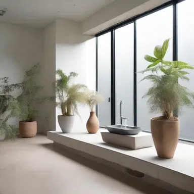 The modern house featured an interior design with dried-up plants and a waterless mini fountain.