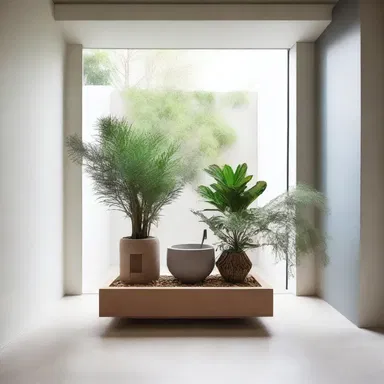 The modern house featured an interior design with dried-up plants and a waterless mini fountain.