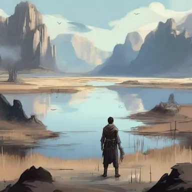 In the fantasy novel, the protagonist enters a dried-up realm where the once-majestic lakes have all disappeared.
