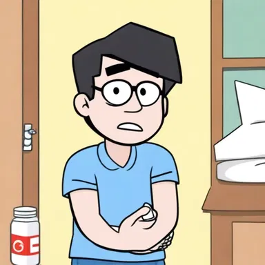 In the cartoon, the character takes a pain pill after getting hit on the head.