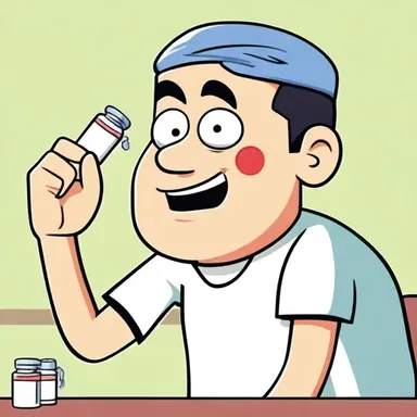 In the cartoon, the character takes a pain pill after getting hit on the head.