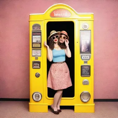 The vintage clothing store has a coin-operated photobooth where you can take retro fashion-themed pictures.