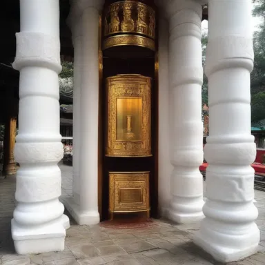 The coin-operated candle dispenser outside the temple allows visitors to light a candle by inserting a coin.