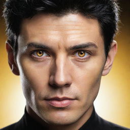 A man with luminous golden eyes and jet black hair