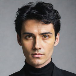 A man with luminous golden eyes and jet black hair