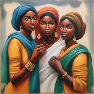 The painting depicted a beautiful sisterhood of female artists, showcasing their creativity and unity.