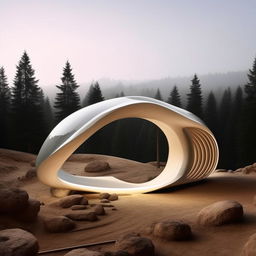 A world where every geographical feature and landscape is transformed into an innovative design object or architectural structure, blurring the lines between nature and design.