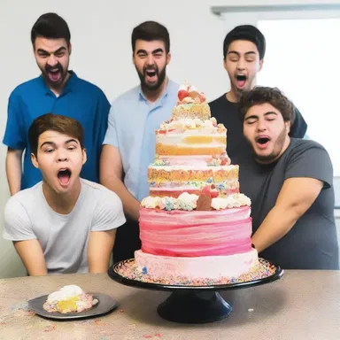 His friends dared him to irresponsibly eat an entire cake in one sitting, and he accepted the challenge as a joke.