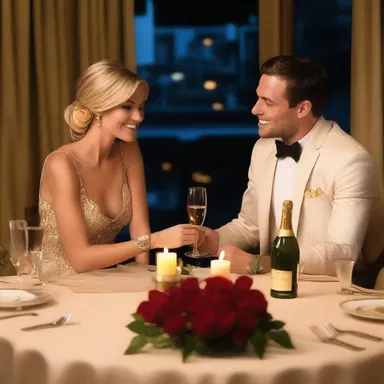 During their romantic dinner date, John surprised his partner with a splurge of roses, candles, and champagne.