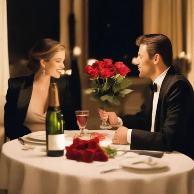 During their romantic dinner date, John surprised his partner with a splurge of roses, candles, and champagne.